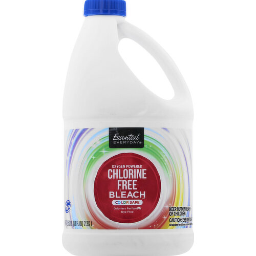 Color safe. Odorless perfume & dye free. HE. This product does not contain chlorine. It uses hydrogen peroxide as its bleaching agent. Hydrogen Peroxide degrades to water and oxygen. Not harmful to septic tanks. Contains no phosphorus. 100% Quality Guaranteed: Like it or let us make it right. That's our quality promise. essentialeveryday.com. how2recycle.info. For more ingredient information, visit www.essentialeveryday.com or call 1-877-932-7948. This package is recyclable.