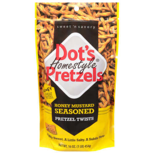 Sweet 'n savory. Slightly sweet. A little salty. A subtle tang. An Unexpected Start: Dot's Homestyle Pretzels are a special family snack created many years ago by Dot herself in her home kitchen. With bakeries located in North Dakota, Arizona and Kansas, we strive to grow our pretzel brand far enough so anyone who would like to enjoy them, can! Dot's Pretzels is a proud member of the Pride of Dakota brand.