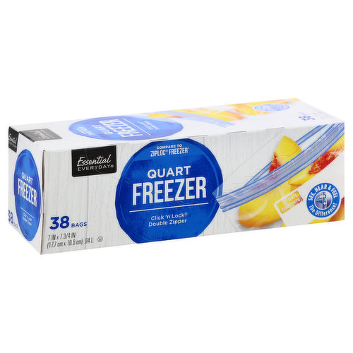 ESSENTIAL EVERYDAY Freezer Bags, Double Zipper, Quart