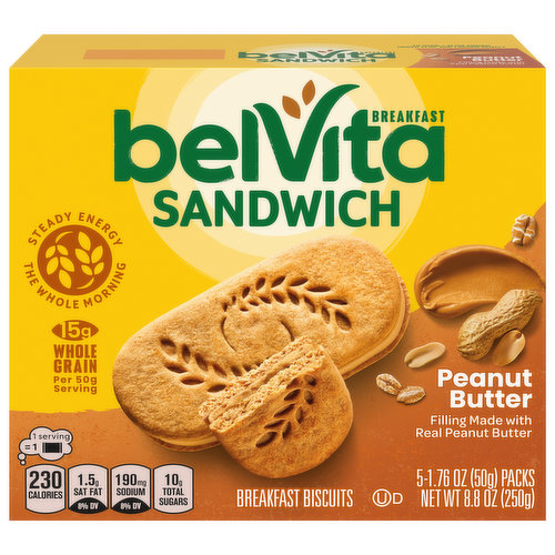 belVita belVita Breakfast Sandwich Peanut Butter Breakfast Biscuits, 5 Packs (2 Sandwiches Per Pack)