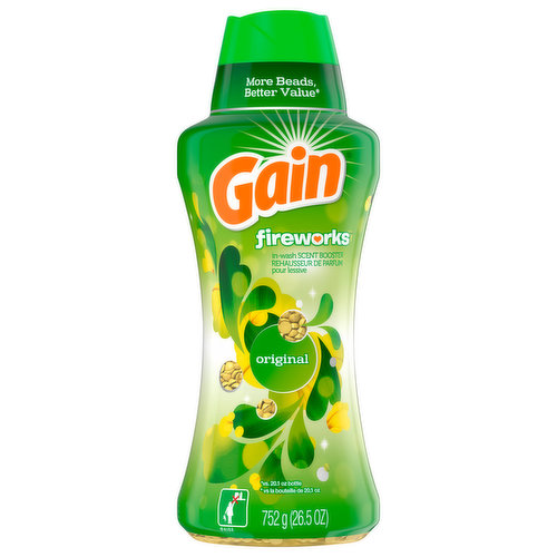 If you love the scent of Gain Original and wish you could dial up this oh-so-amazing scent experience, Gain Original Scent Fireworks will give you just that, allowing you to add a little or a lot of amazing scent to your wash.
It's super easy to use: just shake the scent beads directly into your washing machine's drum, add your clothes on top of it, and start your wash cycle as usual. So you can enjoy freshness that lasts up to 12 weeks, from wash to wear.
