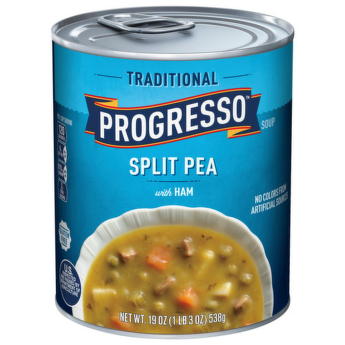 The Progresso Traditional Soups are pretty special. They're the classics. The favorites. All made with quality ingredients and years of practice to get it just right. This Traditional Split Pea with Ham Soup has no artificial flavors or colors from artificial sources. it is naturally gluten free and a good source of fiber.
