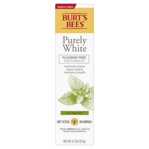 Burts Bees Toothpaste, Natural Flavor, Fluoride-Free, Purely White, Zen Peppermint, 4.7 oz