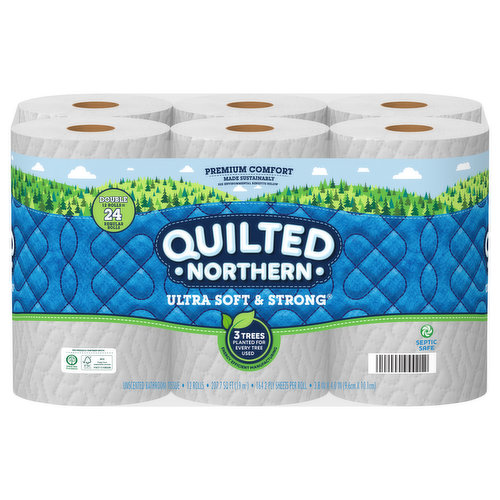 Quilted Northern Ultra Soft & Strong Bathroom Tissue, Unscented, Double Rolls, 2-Ply