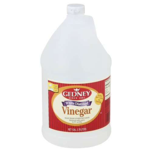 Made from sun-ripened grain. Reduced with water to 5% acidity. Easy open cap! Perfect for cooking and canning. Since 1881. Include code No. on jar when writing us. www.gedneyfoods.com.