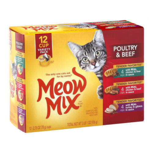 Meow Mix Tender Favorites Cat Food, Poultry & Beef, Variety Pack