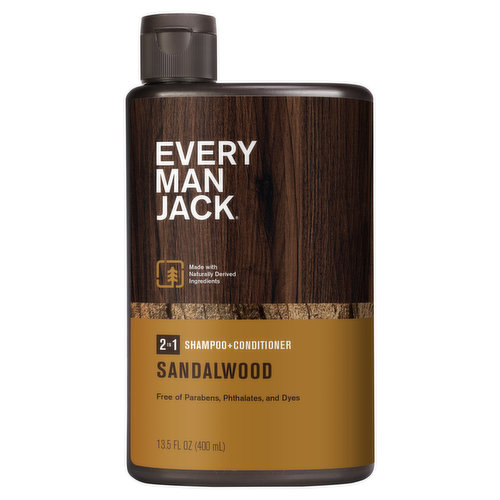 Every Man Jack Shampoo + Conditioner, Sandalwood, 2 in 1