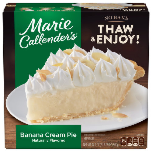 No bake. Thaw & enjoy! Extra flaky crust made from scratch. Made with real bananas. No prep. Simply thaw & enjoy! The perfect pie every time. With made-from-scratch crusts an creamy fillings, Marie Callender's pie look and taste as great as homemade.