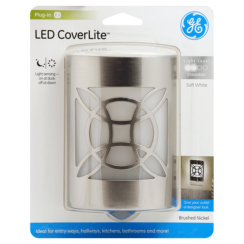 GE CoverLite Night Light, LED, Brushed Nickel