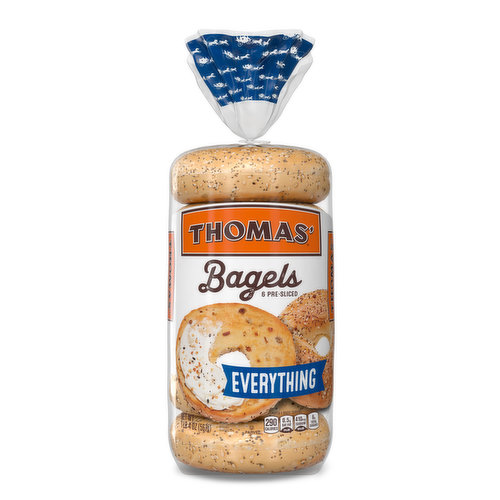 Did you know that every serving of Thomas everything bagels has. Premium bagel taste! Thomas bakeries make bagels special - over 130 years of baking experience ensures soft, fresh tasting bagels for breakfast, lunch or anytime. Each is conveniently pre-sliced to make toasting and topping easier. And because we offer so many delicious varieties, we make something for every taste! Eat well - eat Thomas bagels. Specialty bakers since 1880. No artificial sweeteners; No cholesterol (a cholesterol free food); No high fructose corn syrup.