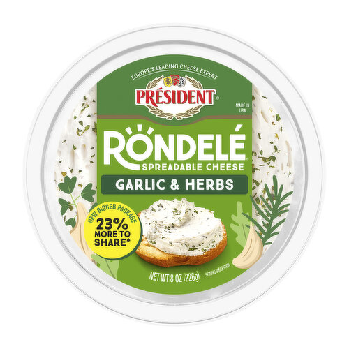 President Creamy Whipped Garlic & Herbs Light Spreadable Cheese