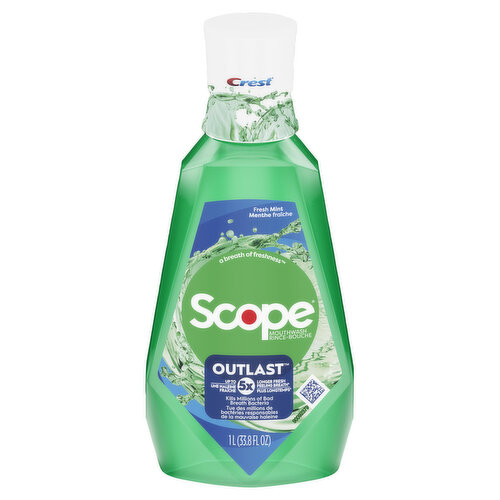 Crest Scope Crest Scope Outlast Mouthwash, Long Lasting Freshness, Kills Bad Breath Germs, Fresh Mint - 1L