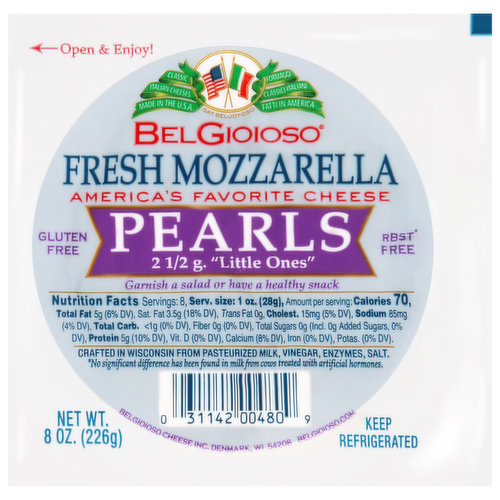 Classic. Italian cheeses. Say bel-joy-oso. America's favorite cheese. rBST free (No significant difference has been found in milk from cows treated with artificial hormones).