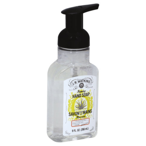 Since 1868. Trial-Mark: The original J.R. Watkins satisfaction guarantee - since 1868. J.R. Watkins Aloe & Green Tea Foaming Hand Soap leaves hand soft and clean with a fresh, green scent. Animal-testing free. Cruelty-free. Please recycle. Crafted in the USA since 1868 - naturally. Made in USA.