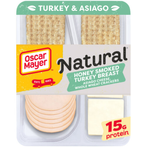 Oscar Mayer Meat & Cheese Snack Plate with Honey Smoked Turkey, Asiago Cheese & Whole Wheat Crackers