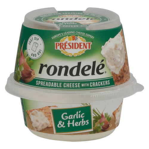 President Rondele Spreadable Cheese with Crackers, Garlic & Herb