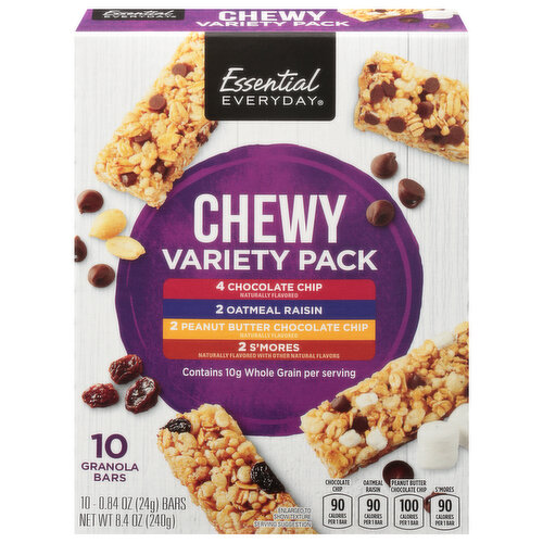 Essential Everyday Granola Bars, Chocolate Chip, Oatmeal Raisin, Peanut Butter Chocolate Chip, S'mores, Chewy, Variety Pack