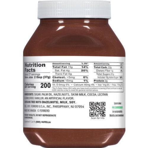 Nutella - Hazelnut Spread with Skim Milk and Cocoa, 2.2 lbs (1kg)-Plastic