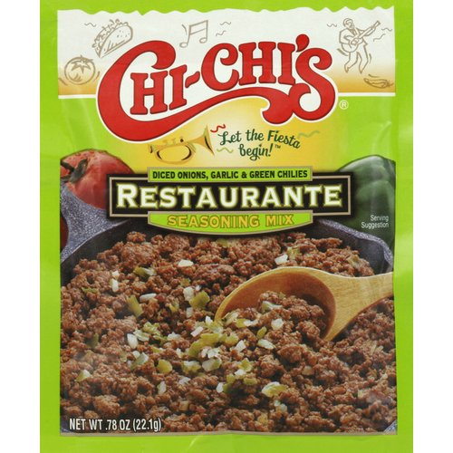 Diced onions, garlic & green chilies. Let the fiesta begin! Chi-Chi's Restaurante Seasoning Mix is an all purpose blend of diced onion, green chilies and garlic that gives you the authentic restaurant taste you crave. Adds zest to any Mexican dish.