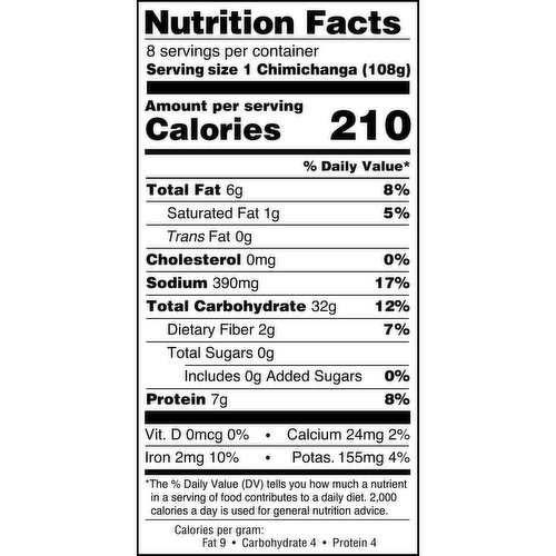 Calories in El Monterey Spicy Jalapeno Bean & Cheese Chimichangas and  Nutrition Facts