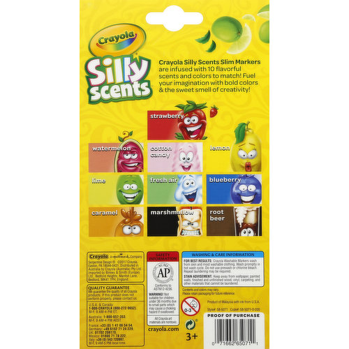 Crayola Silly Scents Markers, Scented Slim - 10 markers