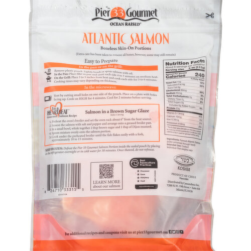 Pier 33 Gourmet Ocean Raised Atlantic Salmon, Boneless, Skin-On Portions, Value Pack