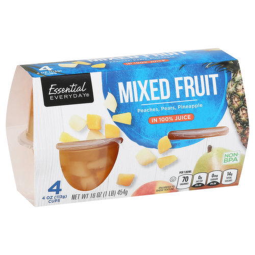 Per Bowl: 70 Calories; 0 g sat fat (0% DV); 0 mg sodium (0% DV); 14 g total sugars. Great Products: At a Price You'll Love-that's Essential Everyday. Our goal is to provide the products your family wants, at a substantial savings versus comparable brands. We're so confident that you'll love Essential Everyday, we stand behind our products with a 100% satisfaction guarantee. 100% quality guarantee. Like it or us make it right that's our quality promise. 877-932-7948; essentialeveryday.com. essentiakeveryday.com. Non BPA (Packaging produced with out intentionally added Bisphenol-A (BPA)) Product of USA, Pineapple Product of Thailand.