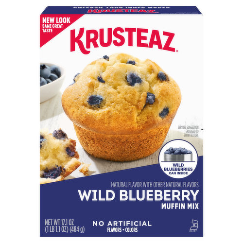 Fill your home with the scent of freshly baked Krusteaz Wild Blueberry Muffins, then fill a plate and watch the blueberry deliciousness disappear. A can of sweet and juicy wild blueberries is included in every box to make these muffins bursting with blueberries. They’re so good that your family may want you to double the recipe.