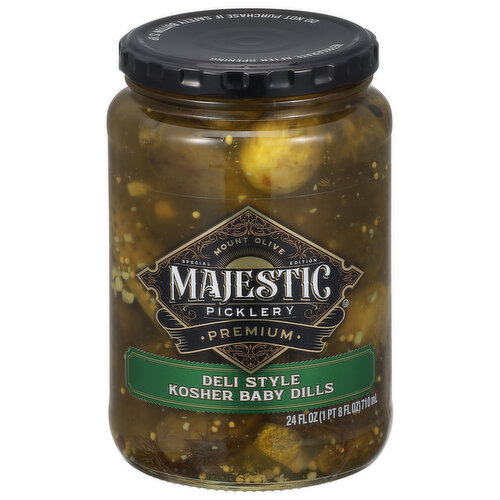 Mt Olive Majestic Picklery Pickles, Deli Style, Kosher Baby Dills, Premium