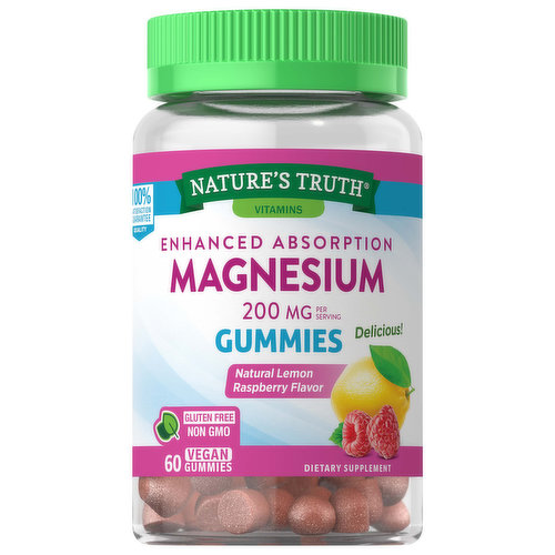 Nature's Truth Magnesium, 200 mg, Gummies, Natural Lemon Raspberry Flavor