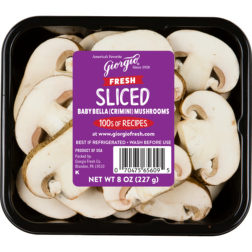 Giorgio Sliced Baby Bella (Crimini) Mushrooms