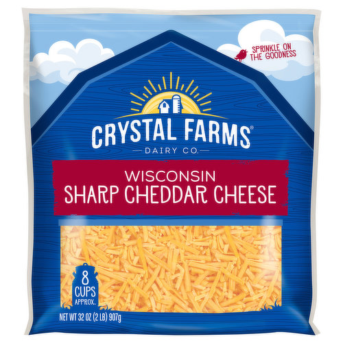 Crystal Farms Shredded Cheese, Wisconsin Sharp Cheddar