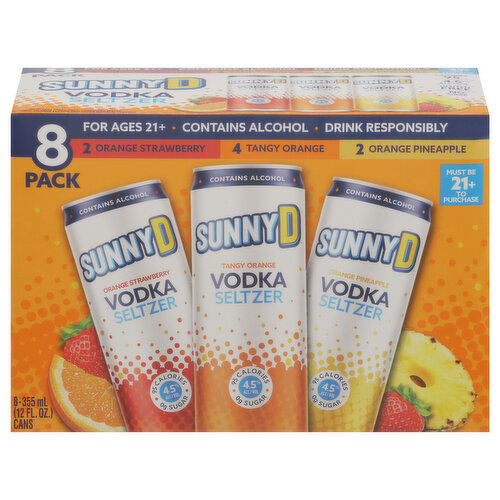 Sunny D Vodka Seltzer, Assorted, 8 Pack