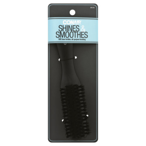 100% boar bristles, all-purpose brushing. Conair has everything you need for beautiful hair. This all-purpose Grooming Brush is designed for traditional brushing of all hair lengths and textures. The natural boar bristles evenly distribute the scalp's essential oils to enhance hair's own shine. 100% Boar Bristle Grooming Brush: For all hair lengths and textures. Taking care of hair for over 50 years. Stay Connected with Us: Facebook; Instagram; Pinterest; Twitter; YouTube. Visit conair.com for more great satisfying options! Made in China.