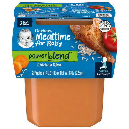 Gerber Mealtime for Baby Chicken Rice, Powerblend, Sitter 2nd Foods, 2 Pack