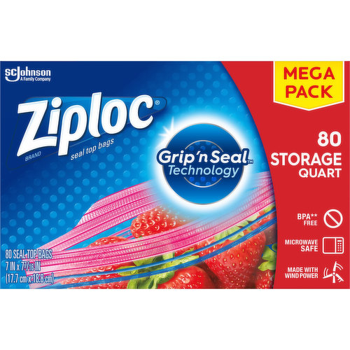 Ziploc Brand Storage Quart Bags with Grip 'n Seal Technology, 50 Count