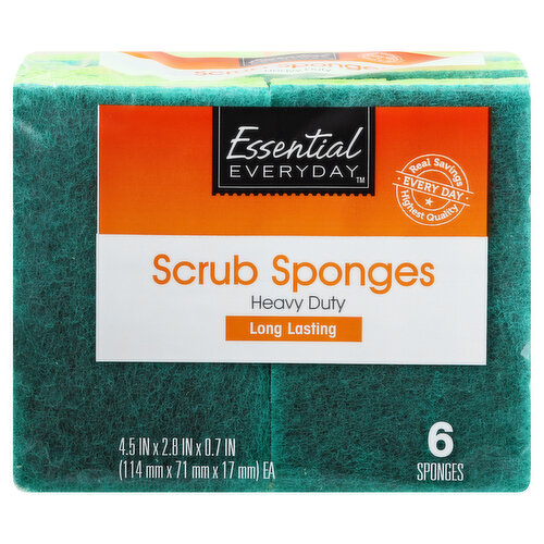 Essential Everyday Scrub Sponges, Heavy Duty, Long Lasting