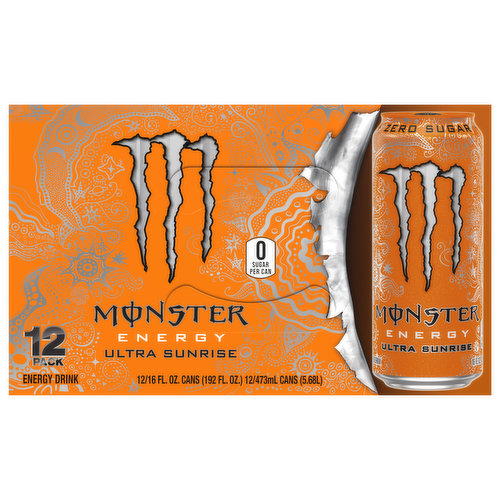 Monster Energy Energy Drink, Zero Sugar, Ultra Sunrise, 12 Pack