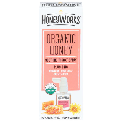 Honey Works Throat Spray, Soothing, Plus Zinc, Organic Honey