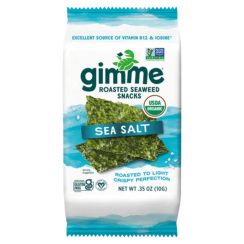 Roasted to light crispy perfection. No. 1 organic seaweed. Did you know? Gim means seaweed in Korean. Delicious, nutritious, snackable fun! Powered by one of the world's most nutrient-dense veggies, our seaweed snacks are craveably crafted to deliver an amazing crispy crunch with a salty unami flavor that will have you saying gimMe more! Sea Turtle Conservancy. Recyclable tray.
