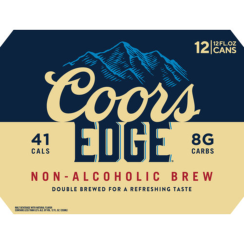 Malt beverage with natural flavor. 41 cals. 8 g carbs. Double brewed for a refreshing taste. A non-alcoholic beer doesn't have to lose its edge, and neither should you. Double brewed for authentic taste in the Coors tradition, experience a refreshing golden lager that's full on taste but not on alcohol, ensuring you'll always be in the moment. Celebrate responsibly. Quality Commitment: We are committed to providing quality products. coors.com. If you have any comments, please call us at 1-800-642-6116, or write to us. To learn more visit Coors.com. Coors recycles. Contains less than 0.5% alc. by vol.