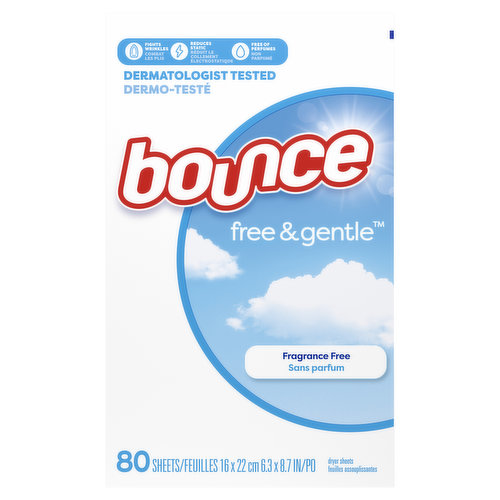 Bounce Bounce Free & Gentle Dryer Sheets, 80 Ct
