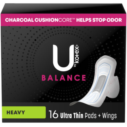 U by Kotex Balance Pads + Wings, UItra Thin, Heavy