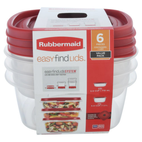 Rubbermaid EasyFindLids Containers + Lids, Value Pack - 6 pieces