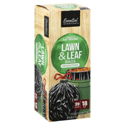 Essential Everyday Lawn & Leaf Bags, Drawstring, 39 Gallon