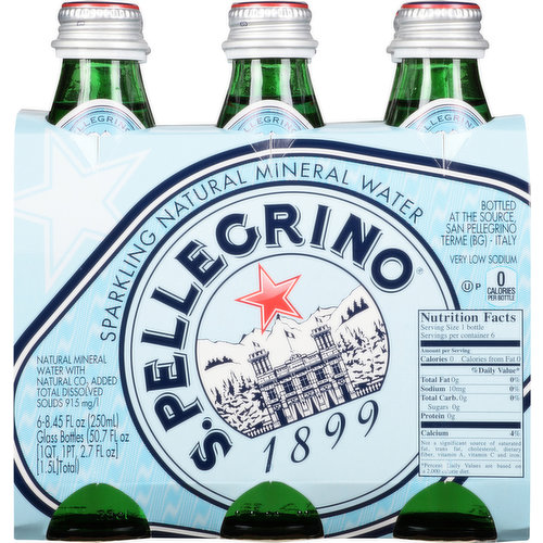 San Pellegrino Sparkling Natural Mineral Water 8.45oz Glass Bottle (Pack of 10)