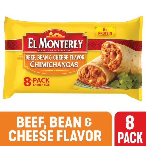 El Monterey Chimichangas, Beef, Bean & Cheese Flavor, Family Size, 8 Pack