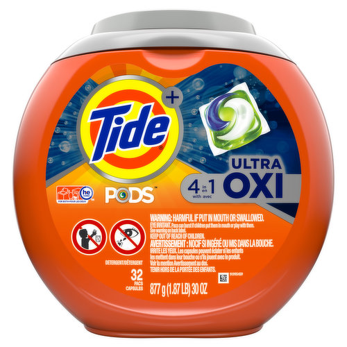 Tide Tide PODS Liquid Laundry Detergent Soap Pacs, Ultra Oxi, 32 Count