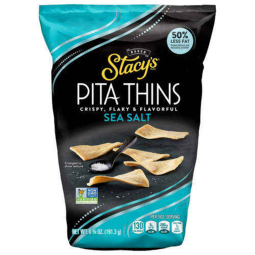 Twice baked. Made with real pita bread. Flavorful & crispy. Any time anywhere. Sea salt pita thins are packed with big flavor. Perfect for your fancy but not much too fancy snacking moments.