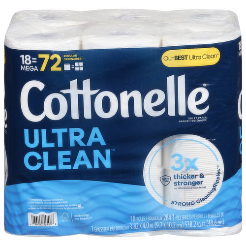 Cottonelle Ultra Clean Toilet Paper, Mega Roll, 1-Ply